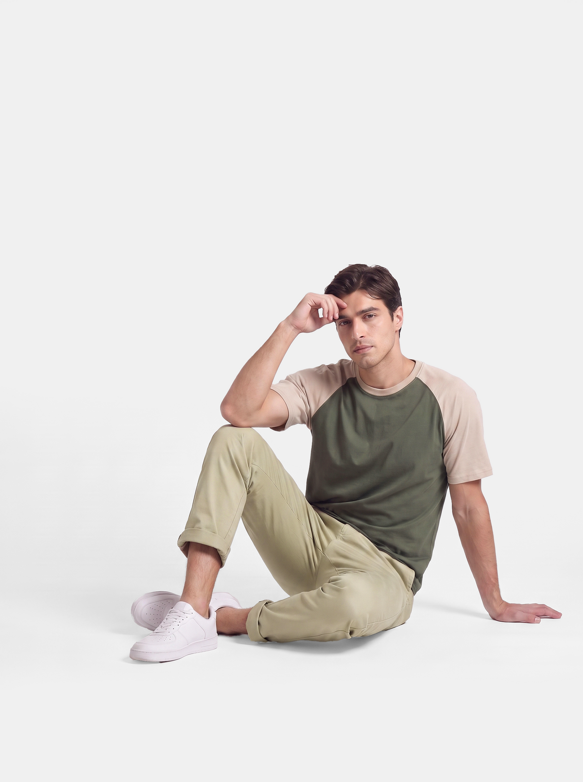 Beige Straight Fit Cotton Pant