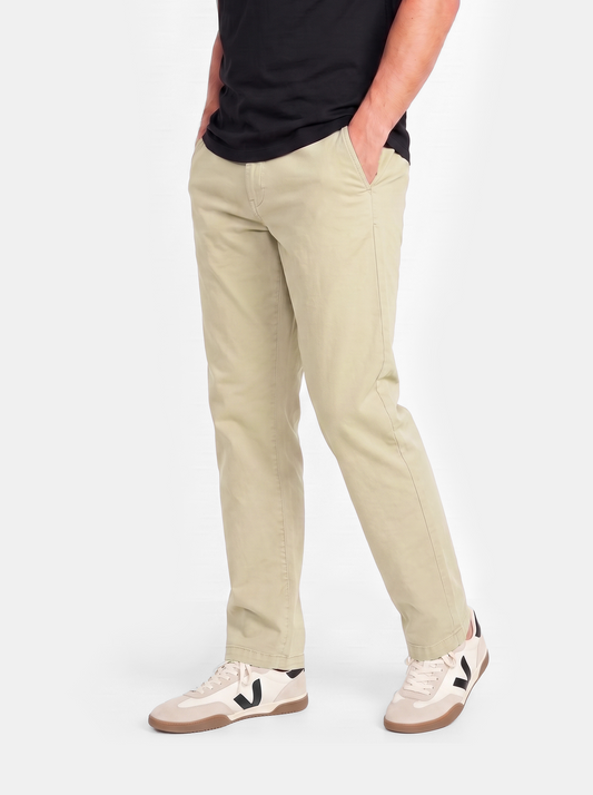 Beige Straight Fit Cotton Pant