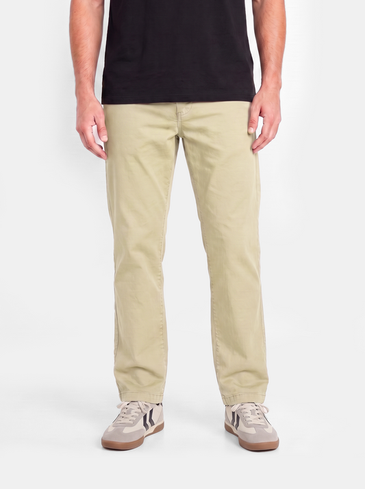 Beige Straight Fit Cotton Pant