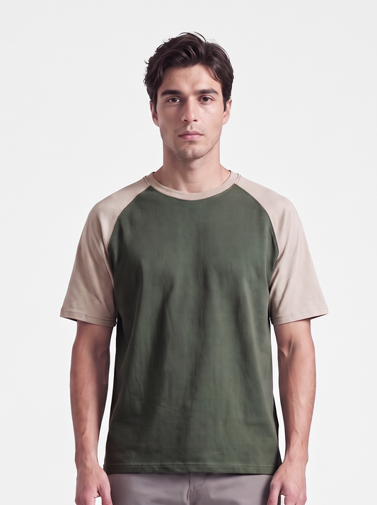 Panel T-Shirt Olive x Beige
